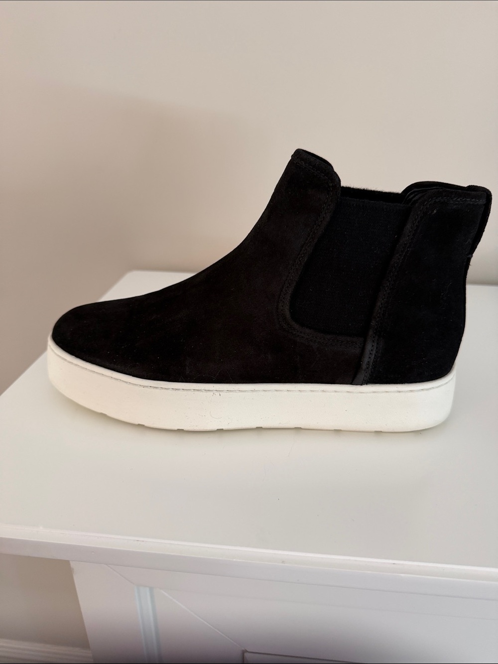 Vince Black Suede Chelsea Platform Booties